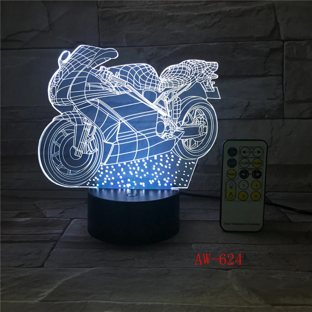 Двигатель 3D светодиодный свет Новинка 3D настольная лампа 3D мотокросса в форме велосипеда оригинальная Ночная Подсветка USB 7 цветов Изменение освещения AW-624