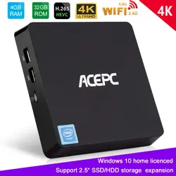 Mini PC Настольный компьютер ACEPC T11 безвентиляторный Intel Atom Z8350 Windows 10 лицензированных 4 Гб Оперативная память 64 GB EMMC Поддержка 2,5 "SSD/HDMI/VGA/4 K