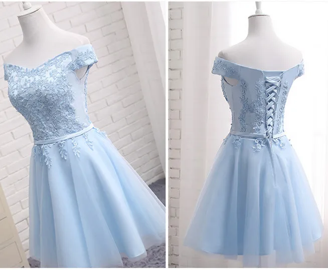 Short Boat Neck Lace up Bridesmaid Dresses summer wedding party prom dress girls Custom
