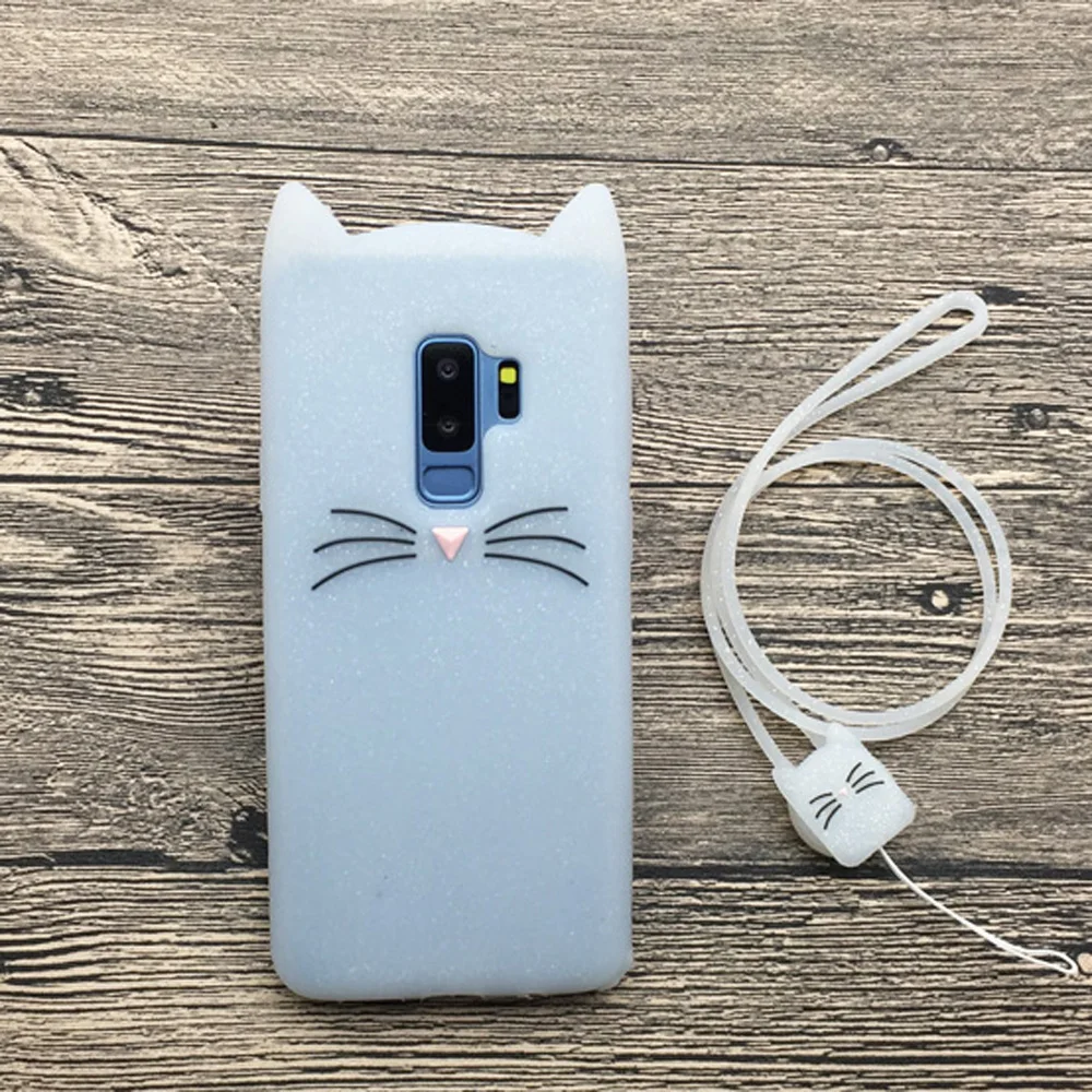 

s9 plus case cover For samsung galaxy s9 s9 plus 3d cartoon beard cat soft silicon with strap phone cases for samsung s9 plus