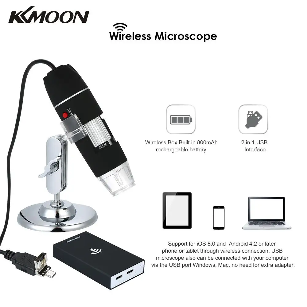 1000X Wireless Digital Zoom Microscope Handheld 0.3MP Camera LED Light