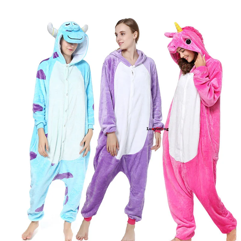 

Kigurumi Pajama Adult Animal Unicorn Stitch Onesies Pyjama Women Winter Pajama Sleepwear Flannel Hooded Pijamas Party Costumes