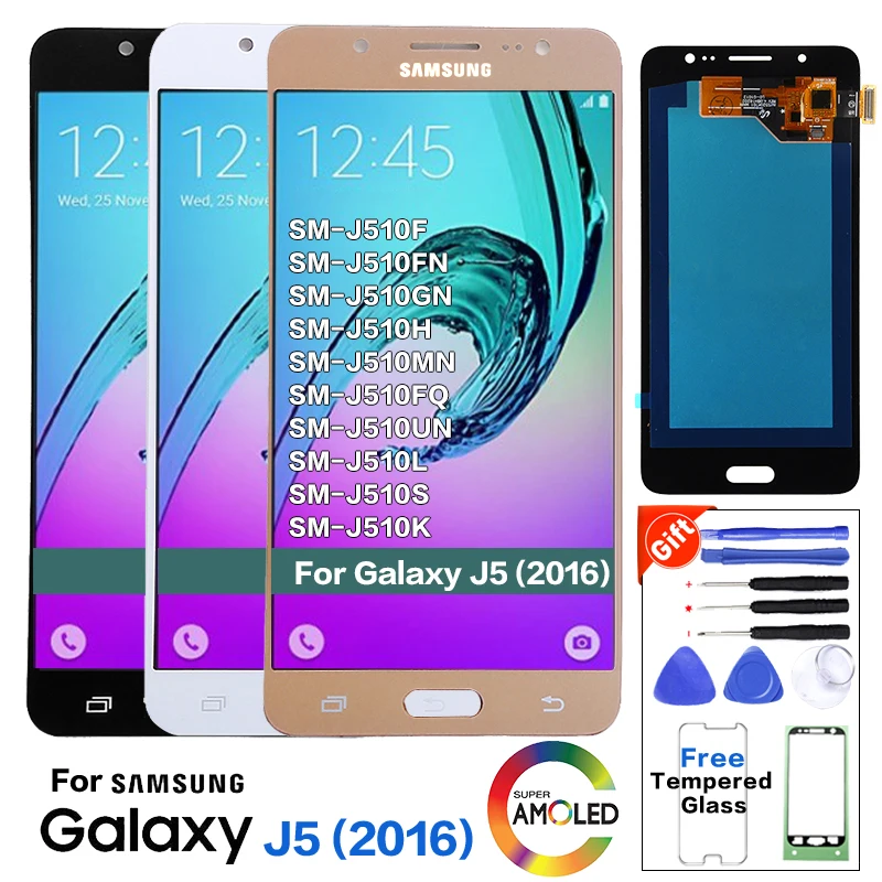 

Super Amoled LCD For Samsung Galaxy J5 2016 J510 J510FN J510F J510M LCD Display Screen Assembly With Brightness Adjustment