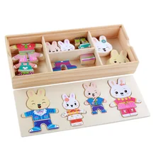 Мультфильм кролик переодеться деревянная игрушка Паззлы Монтессори платье изменение головоломки Игрушечные лошадки для девочек