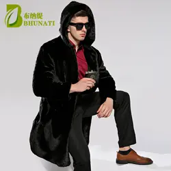 BHUNATI классический черный с капюшоном для мужчин's пальто из искусственного меха 2018 зимнее теплое пальто и куртка модный легкий мех