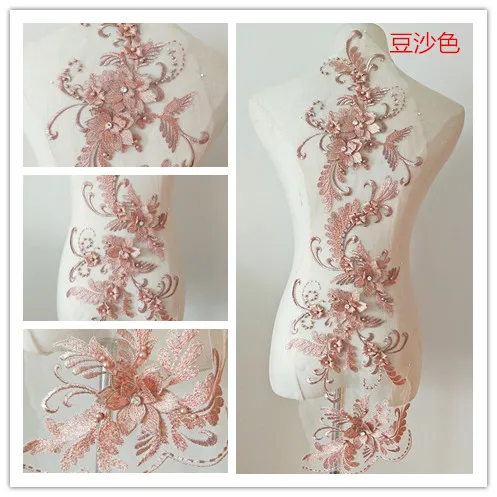 Жемчужный вышитый бисером кружевной аппликатор 3D нашивка цветы мотив для костюма Свадебный лиф Свадебные аксессуары для вуалей Высокое качество 19 цветов - Цвет: Coral Red