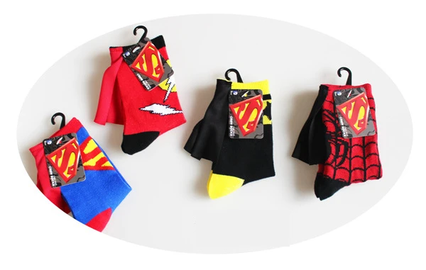 Mix 4pairsLots Cartoon Superman Batman Flash Spider-Man Socks Autumn Winter Cotton Kids Baby Boys Girls Dance Sport Socks for Children Hand-stitched Cloak (6)