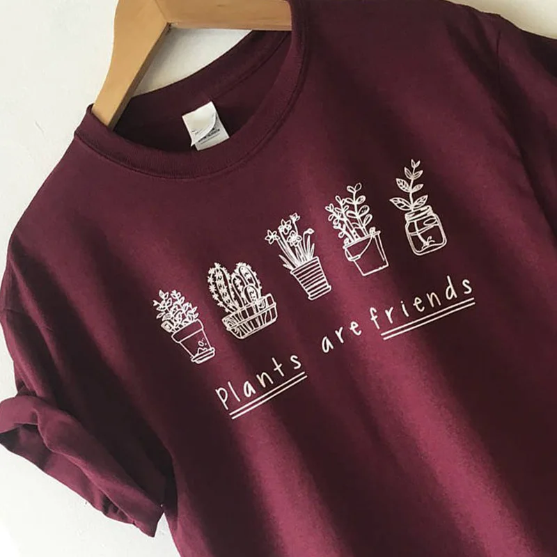 

women t-shirt plants are friends fashion shirts women 2019 pink vintage letter printed harajuku tshirt women shirts plus size