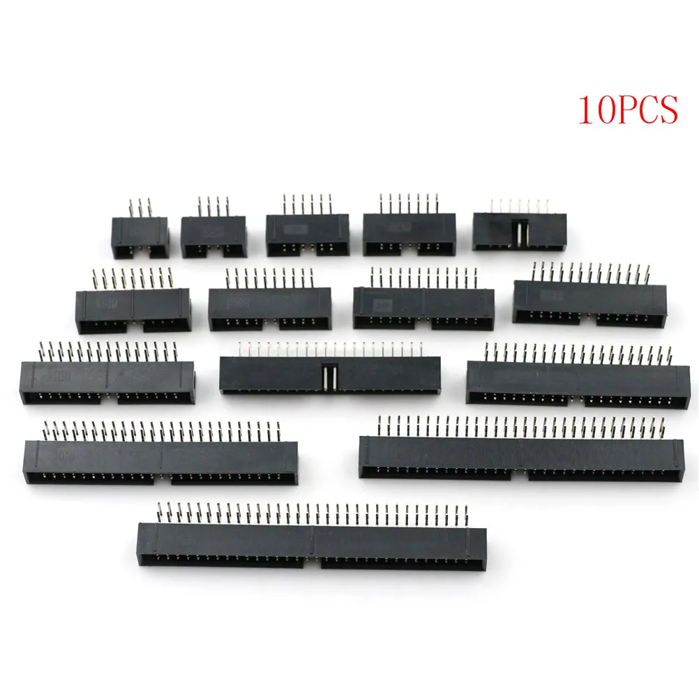 10PCS HUXUAN DC3 Right Angle Double Row Pitch 2.54mm Double-spaced Pin Male IDC Socket Box Header Connector High Quality