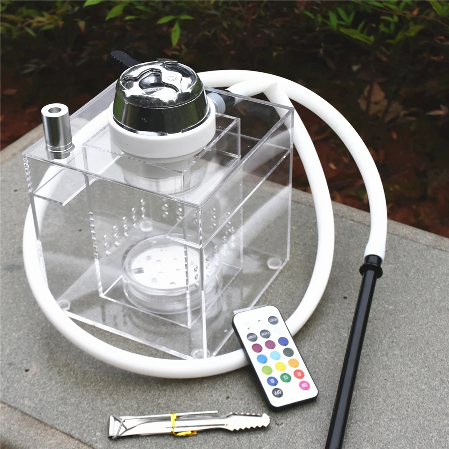 

Top Transparent Acrylic Shisha Hookah with LED Light Silicone Hose Charcoal Tongs Hookah Bowl for Club Party