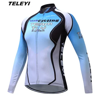 

TELEYI Blue White Bike jersey Women Cycling clothing Long Female MTB Ropa Ciclismo Maillot Long Sleeve Shirts Racing Blouse top