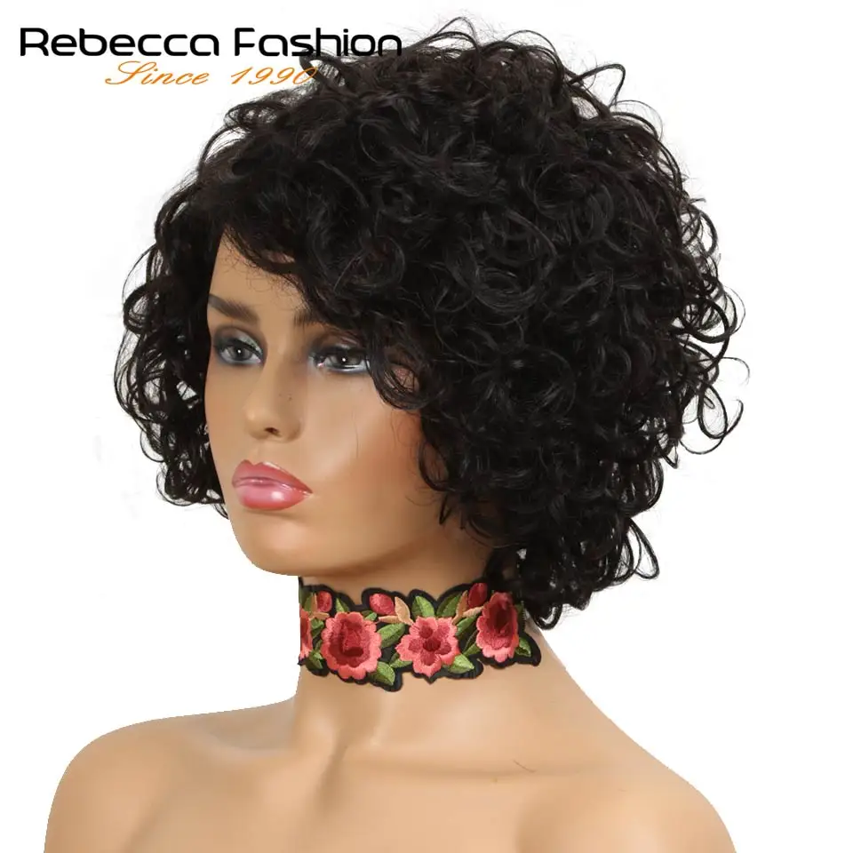 Rebecca Short Wet Wavy Wigs For Black Women Peruvian Remy Loose