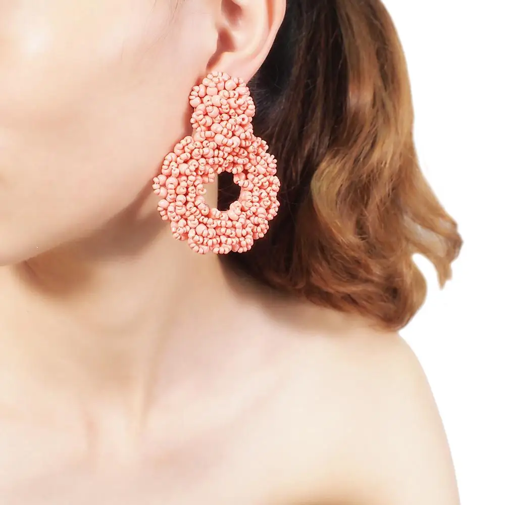 

MANILAI Bohemian Handmade Beads Drop Earrings For Women Wedding Jewelry Dangle Earrings Round Statement Big Bead Pendientes