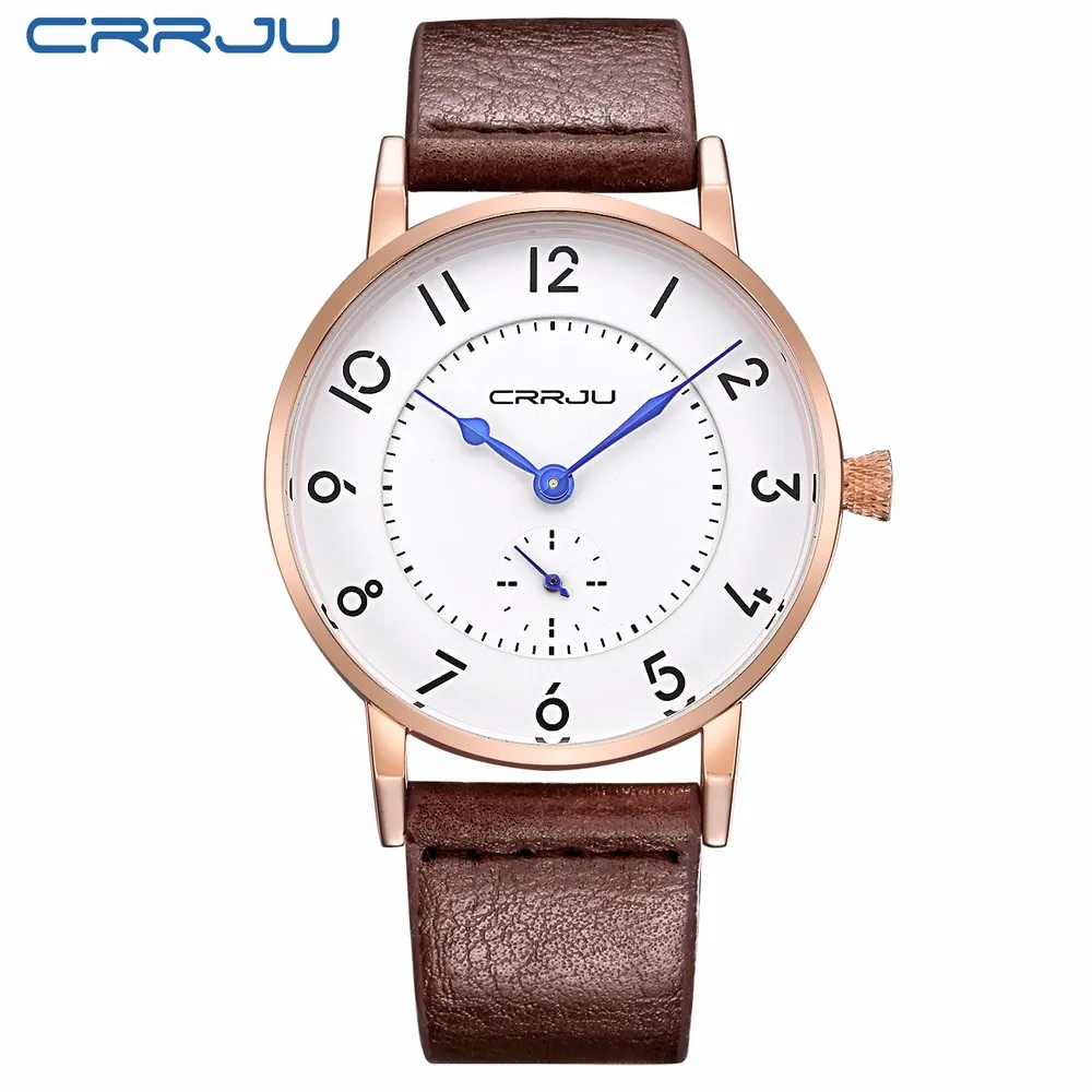 CRRJU новые топ роскошные часы для мужчин бренд мужские часы ультра тонкий кожаный ремешок кварцевые наручные часы модные повседневные часы relogio