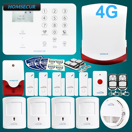 

HOMSECUR Wireless 4G/GSM LCD SMS Autodial Burglar Alarm System With SOS Intercom GA01-4G-W