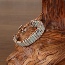 6 шт/чакра браслет цилиндрический натуральный камень ручной работы кожаные браслеты Бохо украшения с простым дизайном пара браслет