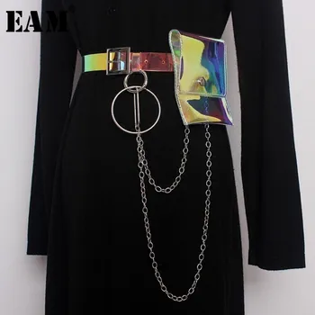 

[EAM] 2020 New Summer Fashion Tide Magic Color Removable Chain Ring Woman Belt Simple All-match Waist Bag Belt Dual Use S780