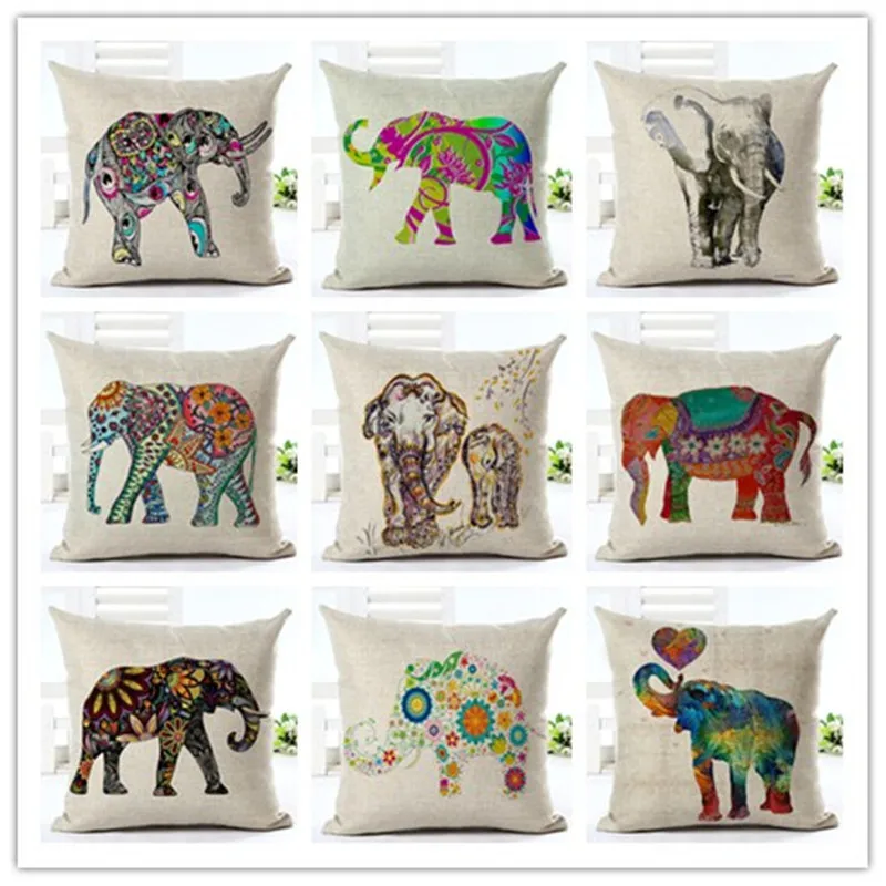 Best Retro Vintage Seat Cushion Animal Elephant Decorative Home Decor Sofa Chair Throw Pillows Decorate Pillow Case 45*45cm