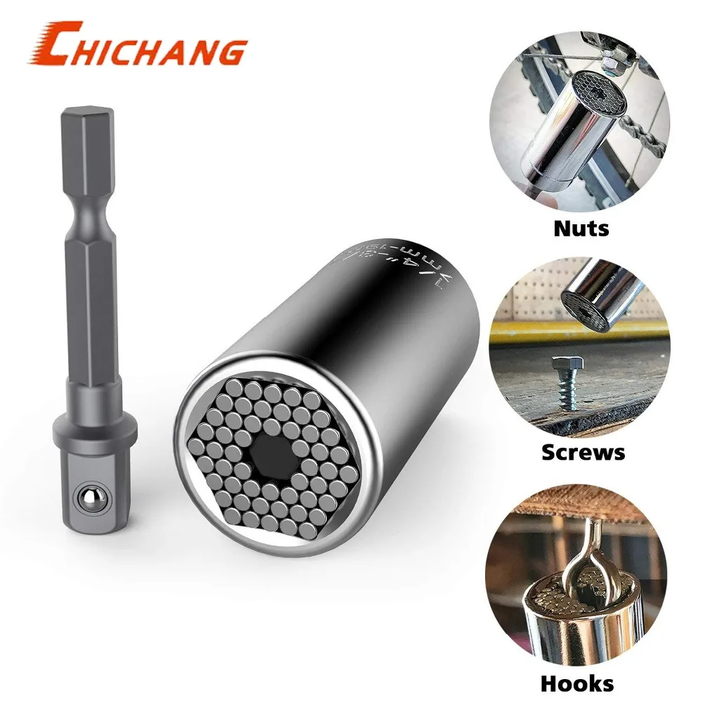 Universal Socket Gator grip Socket Wrench font b Set b font with Power Drill Adapter Chrom