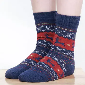 

1Pair Winter Warm Socks Women Christmas Snowflake Soft Wool Sock Deer Print Long Thick Socks