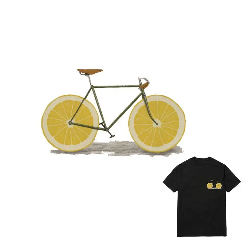 

3pcs 14x9cm Lemon Bicycle Pattern Iron On Patches Stickers Washable Appliques A-level Heat Transfer For DIY Accessory Clothes