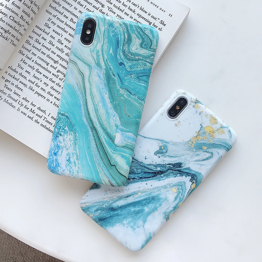 Flexible TPU Mobile Phone Accessories Case for iPhone 7 Plus 8 Plus X XR Matt Marble Design Anti-Finger Slim Fit Cellphone Cover