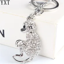 Silver Monkey Pendant Charm Rhinestone Crystal Purse Bag Keyring Key Chain Accessories Wedding Party Lover Gift