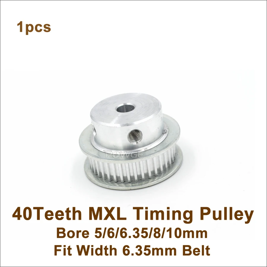 

POWGE 40 Teeth MXL Timing Pulley Bore 5/6/6.35/8/10mm Fit W=6.35mm MXL Timing Belt 3D Printer,Ultimaker(40T 40Teeth MXL Pulley)