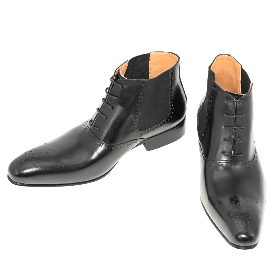 Мужские ботинки «Челси»; повседневные ботинки в итальянском стиле; модные полуботинки с пряжкой и острым носком; мужские ботинки из натуральной кожи на шнуровке с эластичной лентой