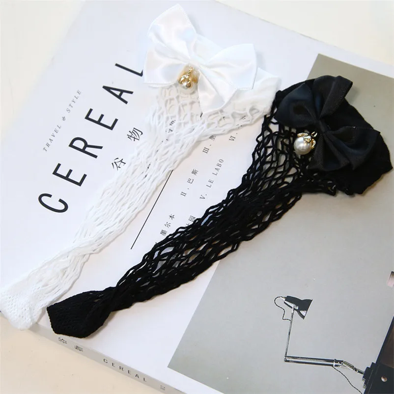 Solid Women Ruffle Fishnet Ankle High Socks Mesh Lace Fish Net Short Socks with Bow in Behind Two Color dropshipping 30AT3 07