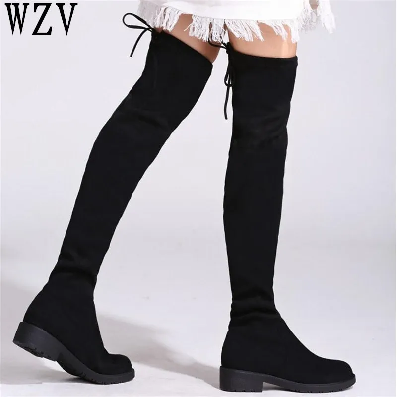 low heel over knee boots
