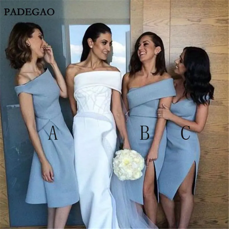 MISMATCHED KNEE LENGTH BLUE BRIDESMAID DRESSES