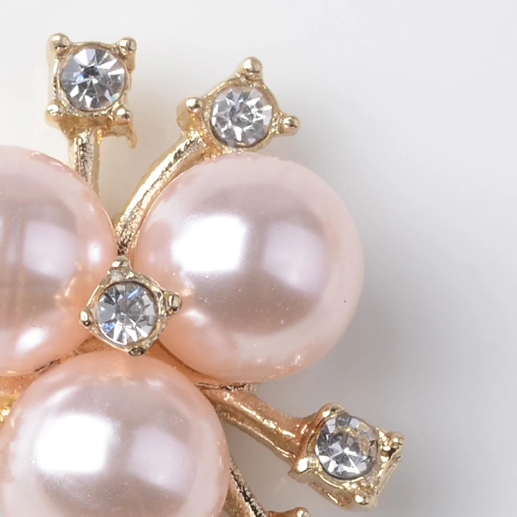 fityle 10Pcs Flatback Buttons, Alloy + Rhinestone + Pearl, Light Pink Crystal Embellishments for Wedding Dress, Head Band Decor