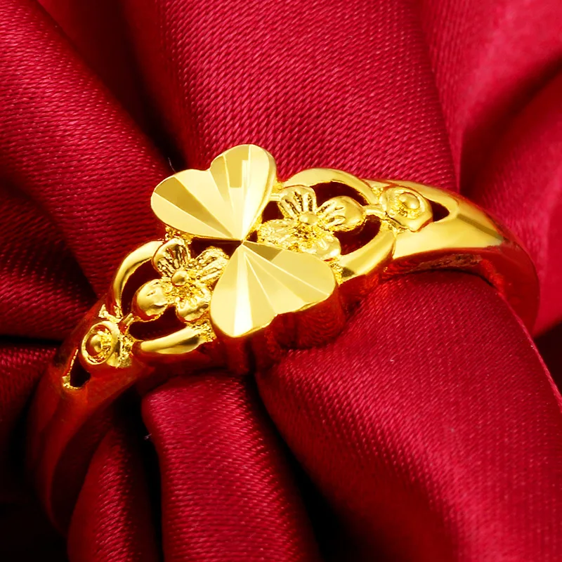Мужские и женские 24k золотые модные поп свадебные кольца 3D в форме сердца элегантные Открытые Кольца Дизайн Ювелирные изделия Необычные товары