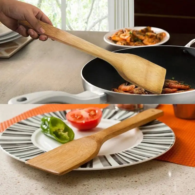 

Hot Natural Health Bamboo Wood Kitchen Slotted Spatula Spoon Mixing Holder Cooking Utensils Dinner Food Wok Shovels Supplies