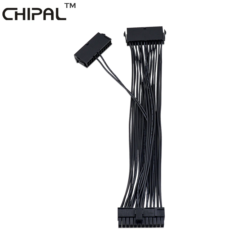 CHIPAL 30CM PSU Adapter ATX 24Pin Male to Female Dual Power Supply Sync Starter Extender Cable Converter