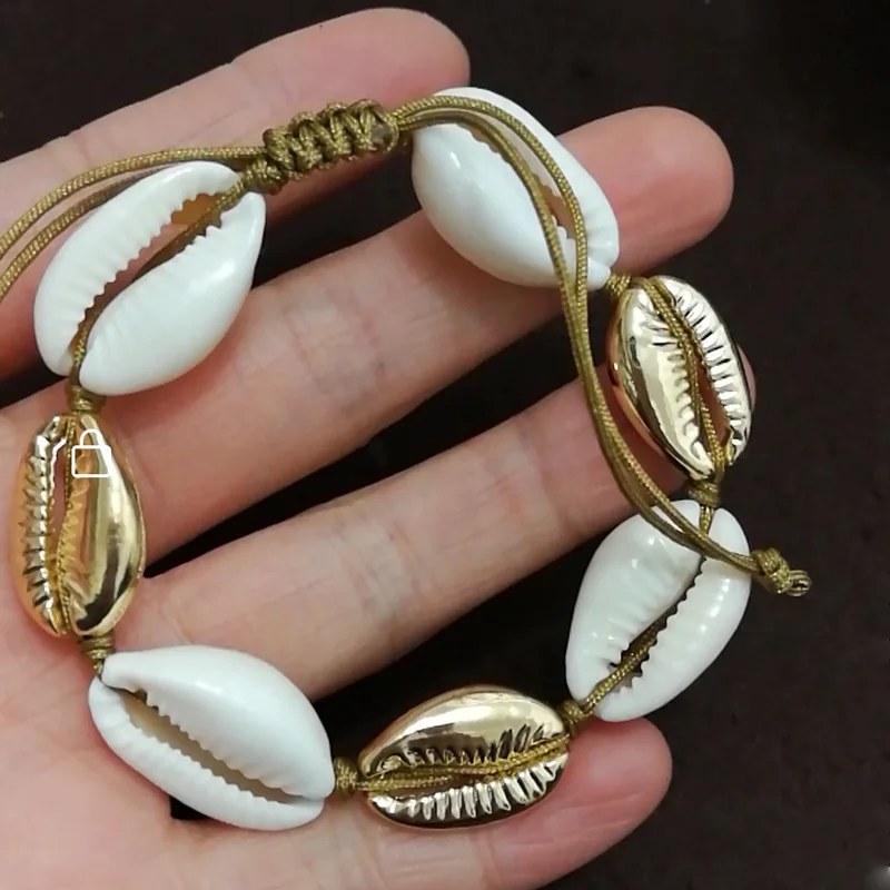 

Natural Seashell Hand Knit Bracelet Shells Bracelets Gold Shell Cowry Simulated Pearl Beaded Bracelets Wholesale 2019