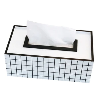 

Desktop Paper Storage Box Nordic Tissue Box Home Decor Minimalist Servilletero Plaid Wooden Black White Baby Wipes Box 6ZJ026