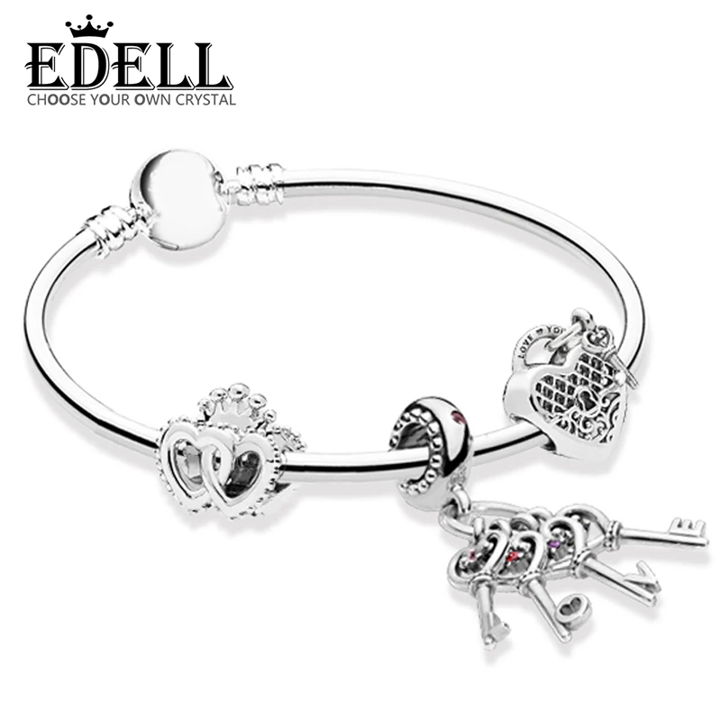 

EDELL 100% 925 Sterling Silver Love Key ZT0152 Bracelet Stringing Gift Set Elegant Retro Charming Gift Women Original Jewelry