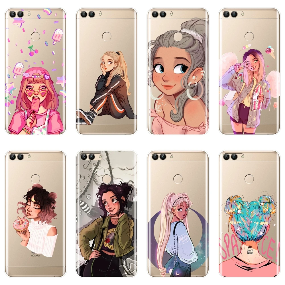 For Huawei P9 P10 P Smart Plus P20 Lite Pro Phone Case Silicone Kawaii Girl Soft Back Cover P8 2017 | Мобильные телефоны и