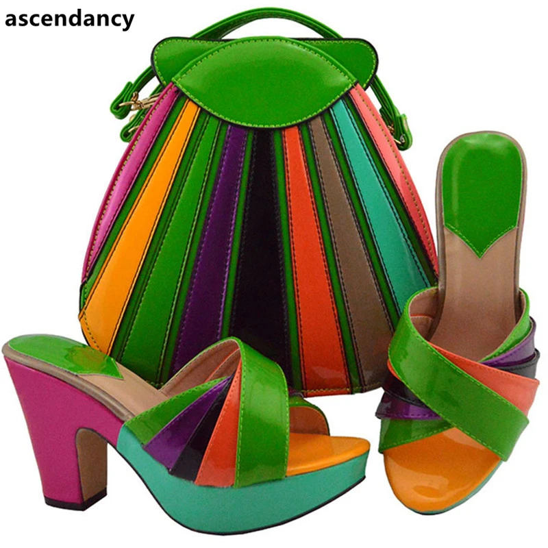 

Latest Design Italian Shoes with Matching Bags Nigerian Women Wedding Shoes and Bag Set Super High (8cm-up) Women Party Pumps