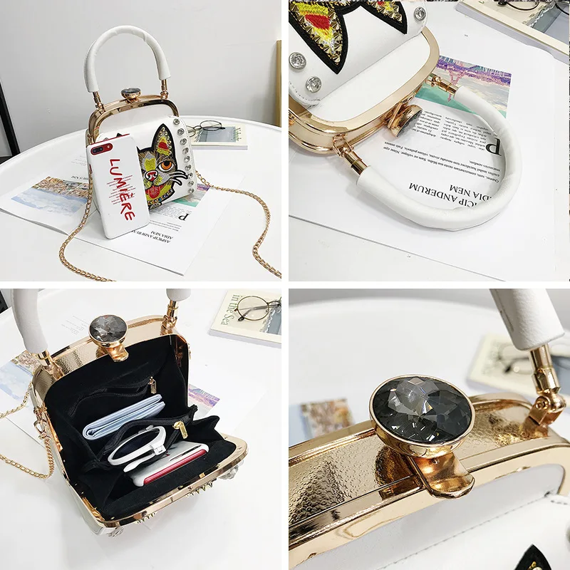 2018 Новая мода плеча Crossbody цепи Для женщин мешок вышитые блокировки застежка