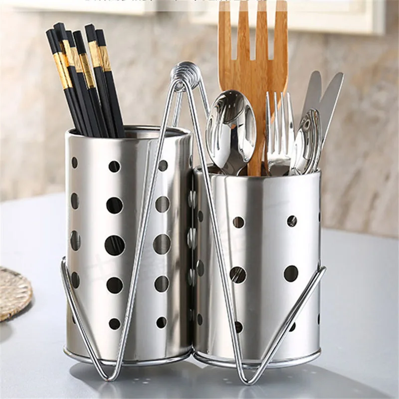 

Stainless Steel Chopsticks Cage Storage Box Set Drain Rack Spoon Fork Organizer Bucket Kitchen Supplies TB Sale