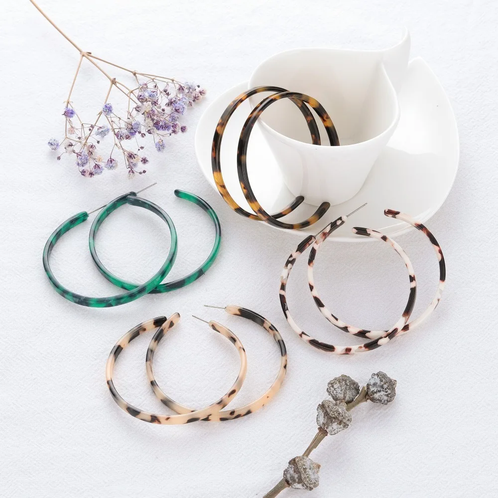 

Bohemia Acrylic Acetate Big Circle Hoop Earrings for Women Vintage Leopard Open Round Statement Earring ZA Jewelry Female Charms