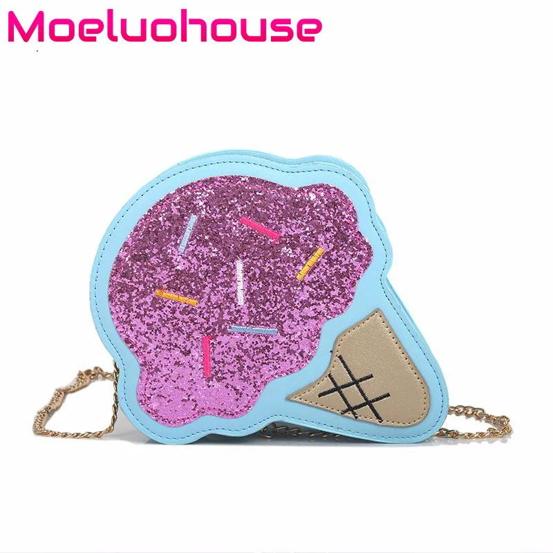 

Moeluohouse Women Mori Girl Shoulder Crossbody Messenger Bag Ice Cream Shape Embroidery Chain Korean Style PU Fashion Kawaii