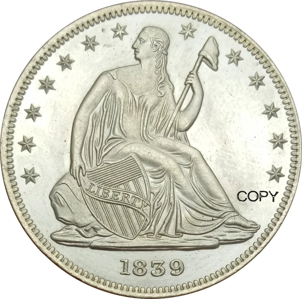 United States Liberty Seated Half Dollars No Motto Above Eagle 1839 Drapery From Elbow Cupronickel Plated Silver Copy Coin | Дом и сад