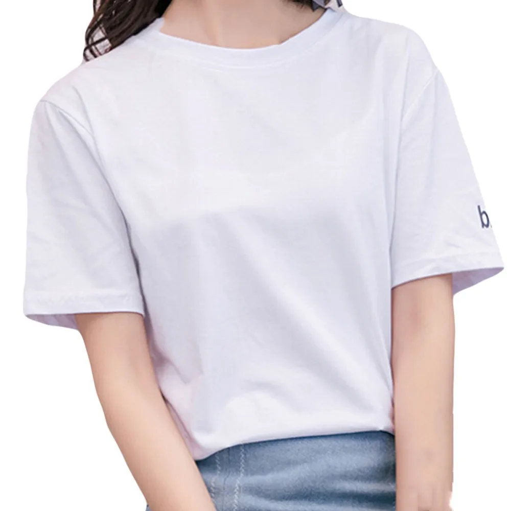 

2019 Summer New Style Fashion Womens Short Sleeve Letter Print Top Female Streetwear Casual Loose Tops Tee Shirt Femme Patchwork