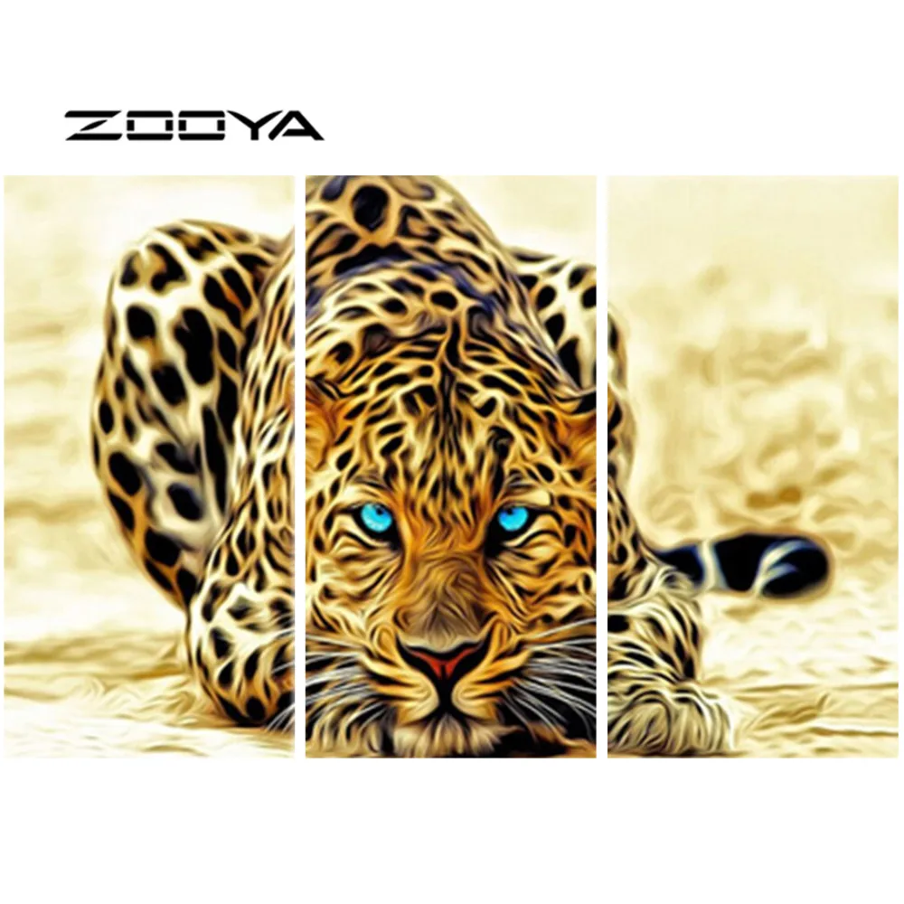 

ZOOYA DIY Full Diamond Embroidery Painting Cross Stitch Triptych Paintings Cross-Stitch Animals Blue Eye Striped Leopard RF880