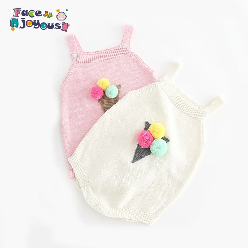 

Knitted Baby Clothes Newborn Baby Romper Girl Cotton Ice Cream Pompom Baby Jumpsuits Sleeveless Baby Girls Romper Boys Jumpsuit