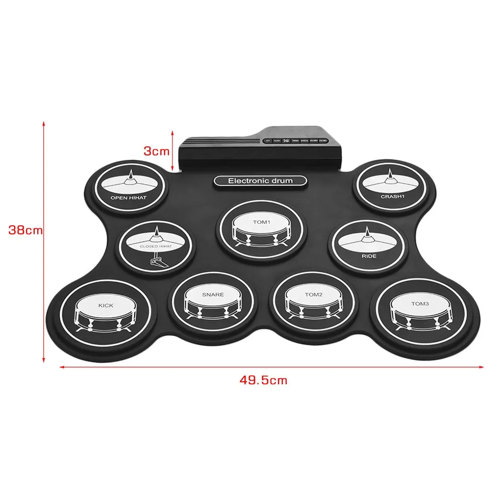 Портативный USB рулонный барабанный набор цифровой электронный барабанный набор 9 силиконовых барабанов с барабанные палочки, ножные педали для начинающих детей